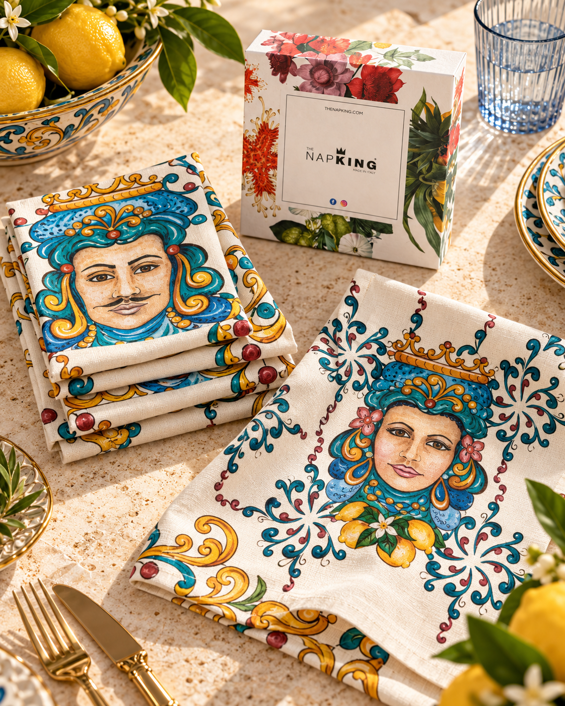 Teste di Moro – Set aus 4 Servietten aus 100 % Leinen