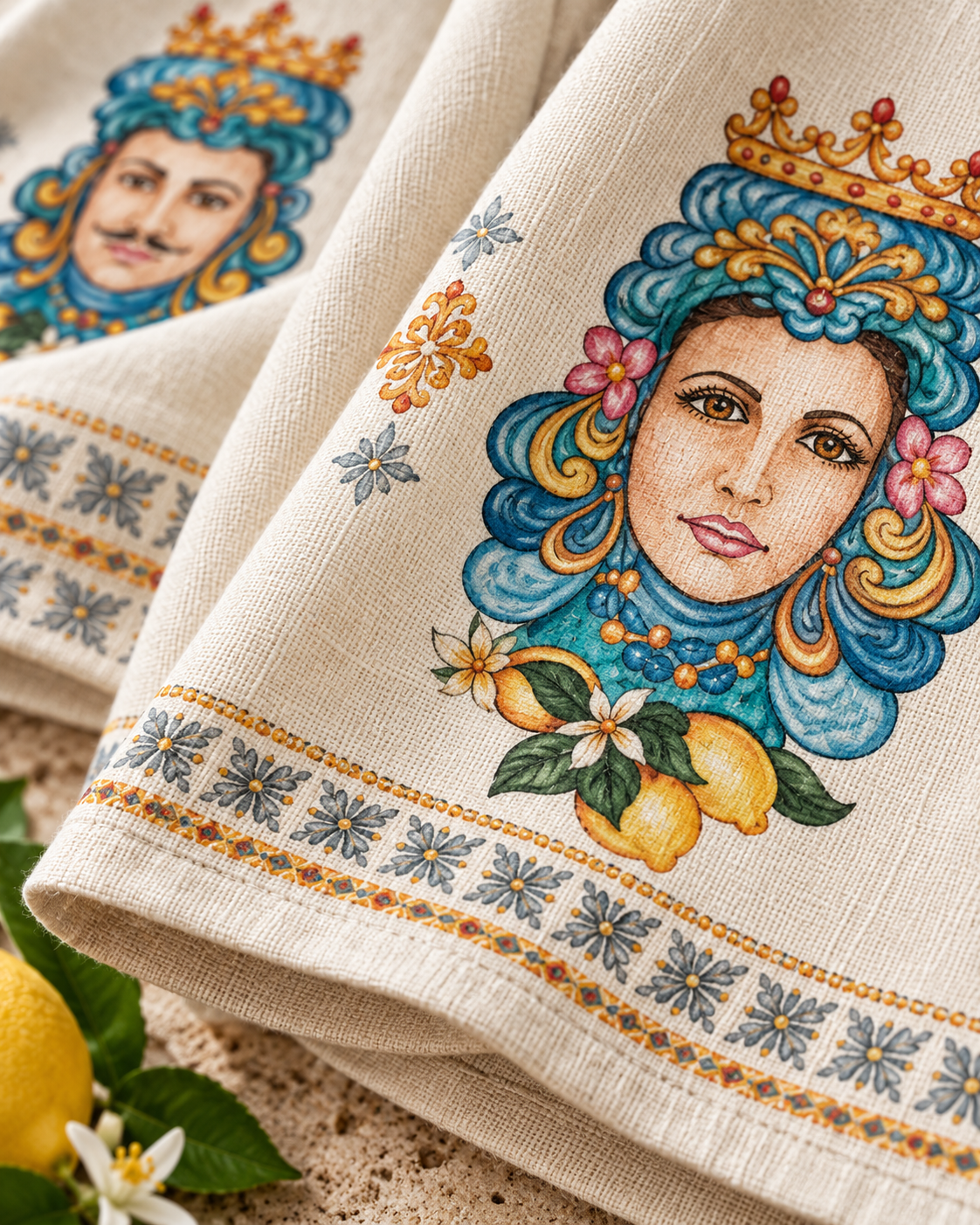 Teste di Moro – 2er-Set Handtücher aus 100 % Leinen