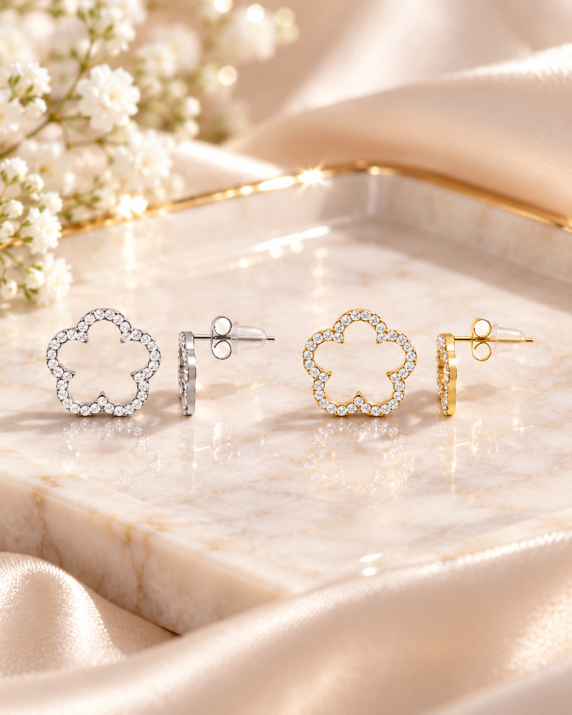 Fiorina – Blumen-Ohrstecker mit Strasssteinen